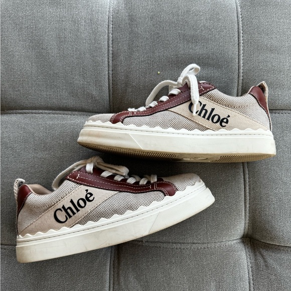 CHLOÉ Women's Lauren Logo Platform Sneakers in Beige Fabric/Brown US 9 /… - Picture 7 of 11